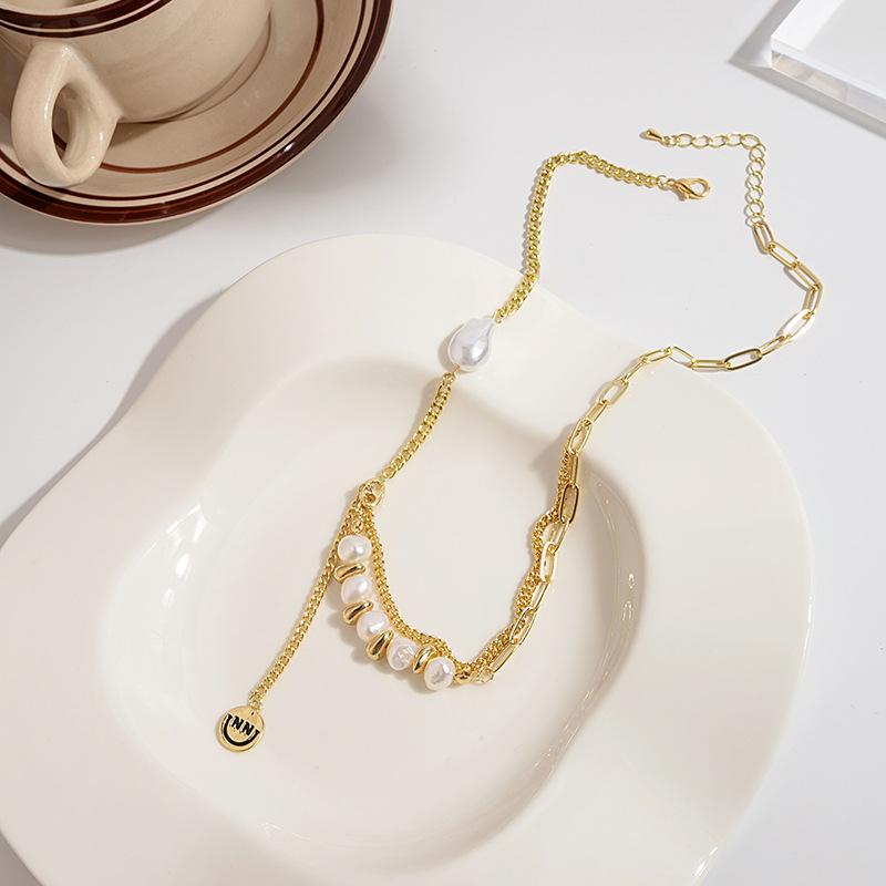 Light Luxury Temperament Collarbone Chain Gentle Pearl Splicing Necklace Multi-Layer Bow Letter Sweet Cool Girl Collar