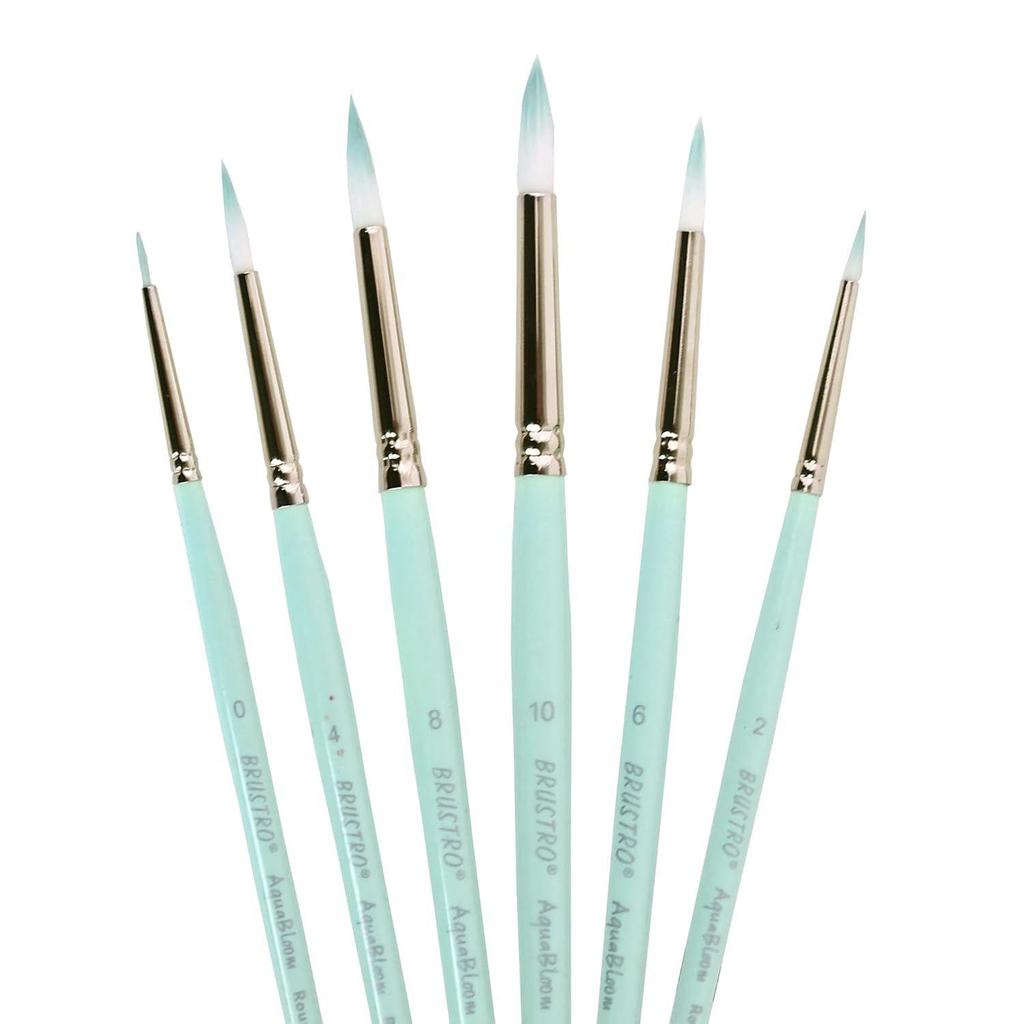 Sett med 6 - Størrelser (0, 2, 4, 6, 8, 10) | Treskaft, Komfortabelt grep, Syntetiske børster, Ideell for akvarell, gouache, maling