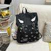 Vintage Star Striped Denim Backpack Student Class Book Bag