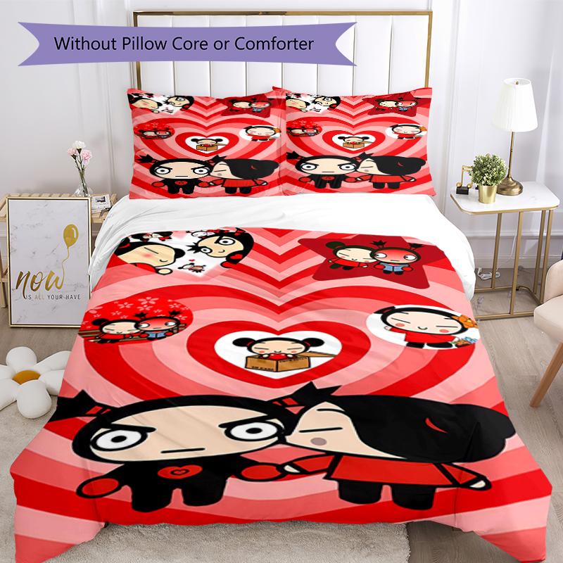 3pcs Pucca1 pattern bedding set duvet cover set includes duvet cover &pillowcases, perfect all season bedroom decoration & gift