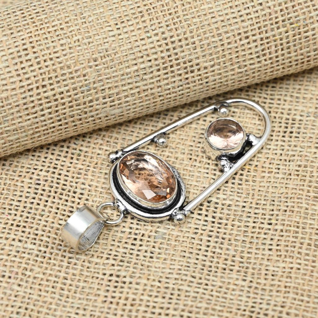 Kamień Morganit Srebro Próby 925 Biżuteria Unikalny Wisiorek na Ręcznie Robiony Prezent