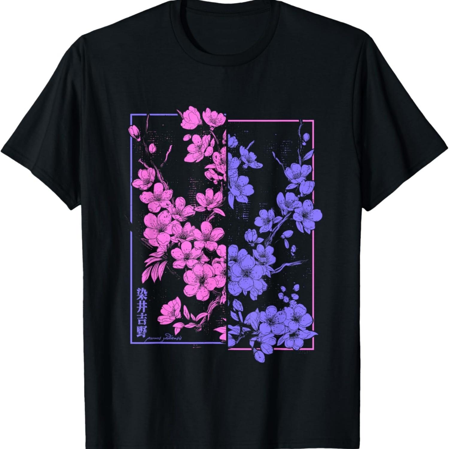 Japan Ukyio-e Pop Art Aesthetic Blooming Cherry Blossoms T-Shirt S чёрный