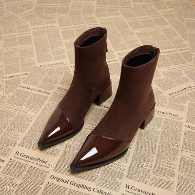 Wear Lady Temperament Pointed Thick Heel Thin Boots Women 2024 New Light Luxury Autumn Retro Simple Pointed Short Boots