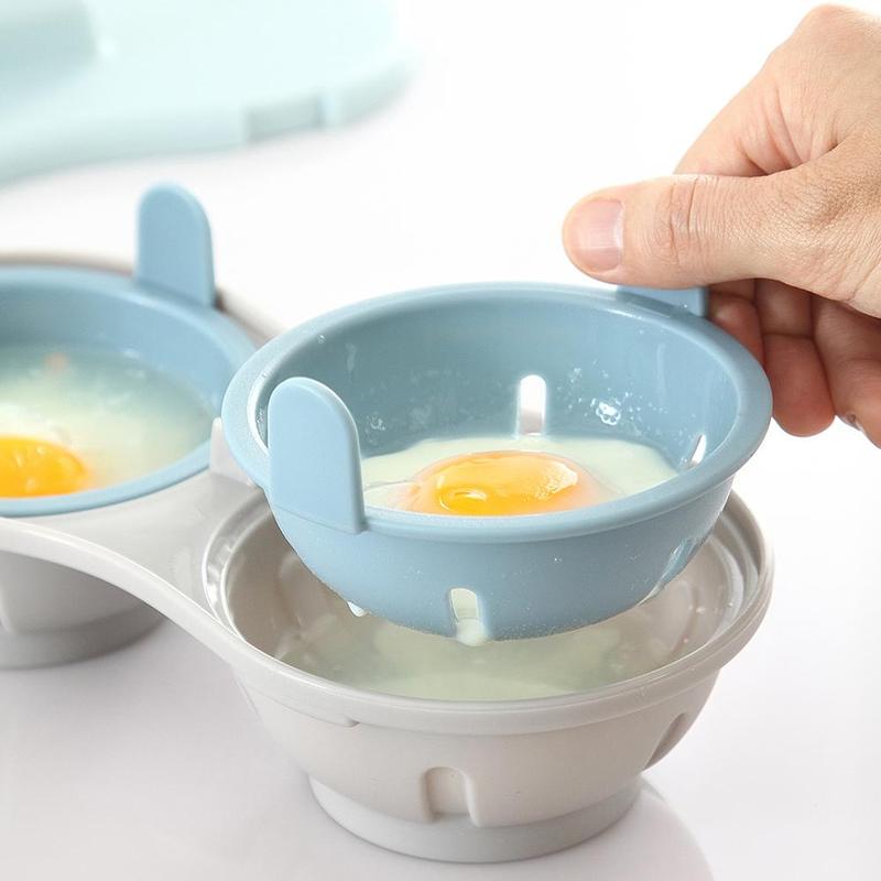 Microwave Double Egg Poacher Maker Poached S Cooker Steamer Dishwasher Heat Resistant    Kitchen Gadget