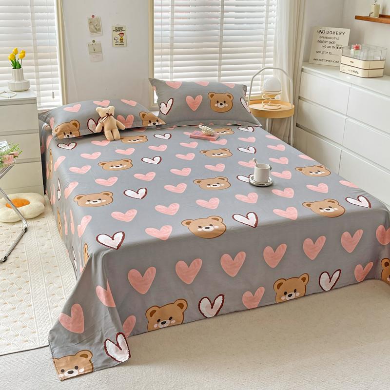 1 buc cearșaf de pat din bumbac 100% cu animale din desene animate lenjerie de pat dublu superior pentru fete, băieți, copii