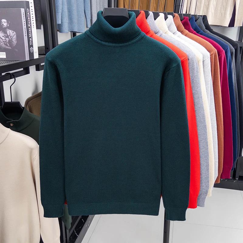 Autumn Mens Knitted Turtleneck Sweater Slim Fit Long Sleeve Anti-pilling Pullover Solid Color Trend Men Streetwear