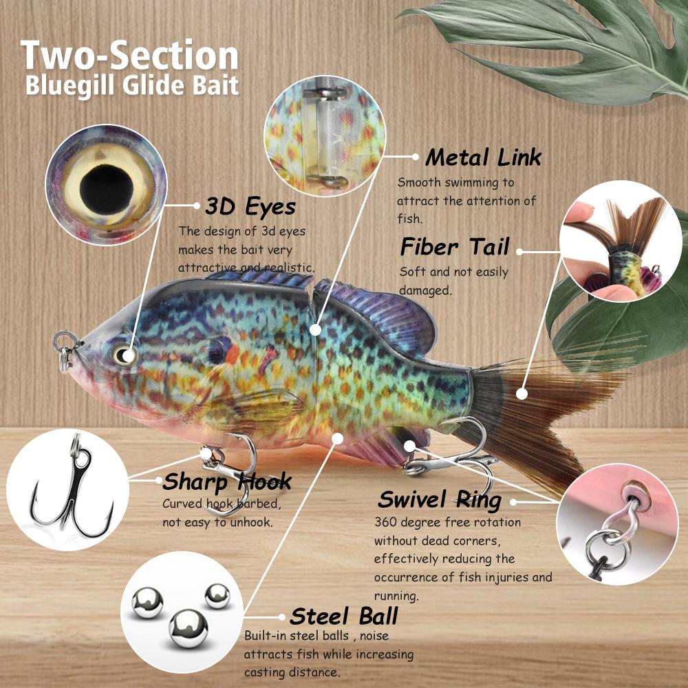 125Mm Plastic Silk Tail 2 Sections Sunfish Simulation Multi-Section Bait S Type Flexible Underwater Swimming Luya Bait