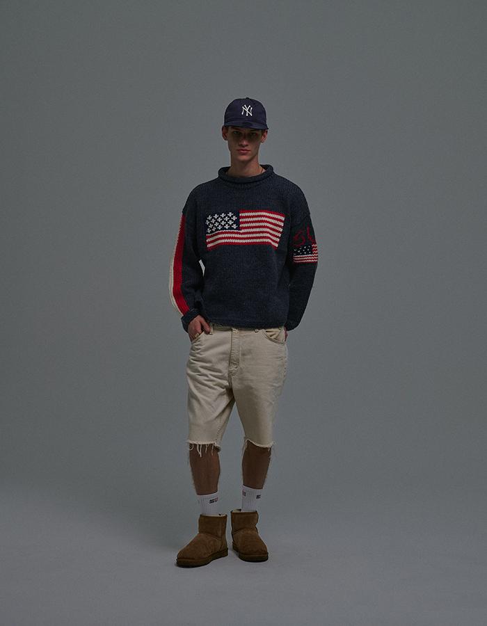 SUNDAY FRUIT MARKET Sunday Flag Knit Sweater Navy