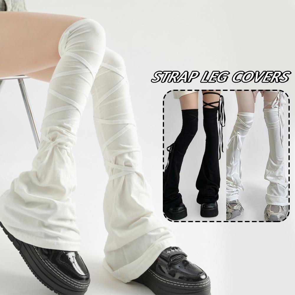 Y2K Harajuku Leg Stockings Black White Grey Gothic Lolita Over Knee High Sock Lolita Over Knee Leg Cuffs Punk Lolita Flared Sock