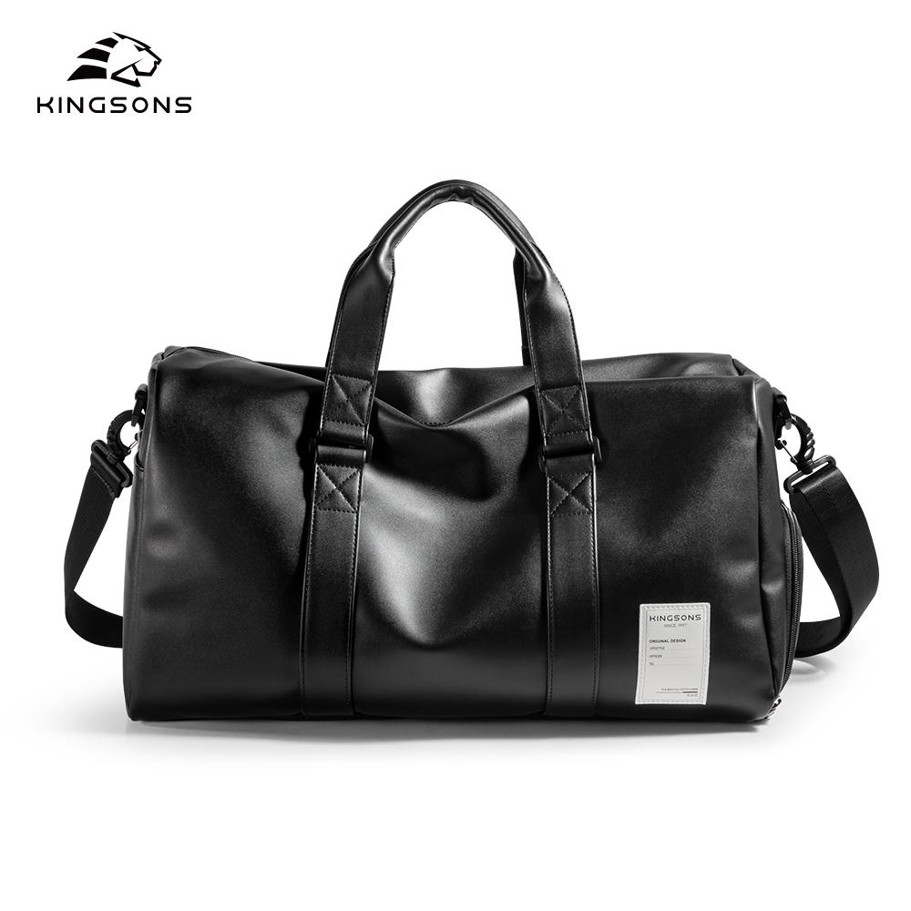 

Kingsons Новая дорожная сумка для багажа объемом 29 л для мужчин и женщин, водонепроницаемая спортивная сумка из искусственной кожи с чехлом для обуви и отделением для сухой и влажной среды чёрный