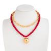 Goth Love Heart OT Buckle Pendant Choker Necklace for Women Vintage Red Plastic Beads Chain Daily Jewelry Gift