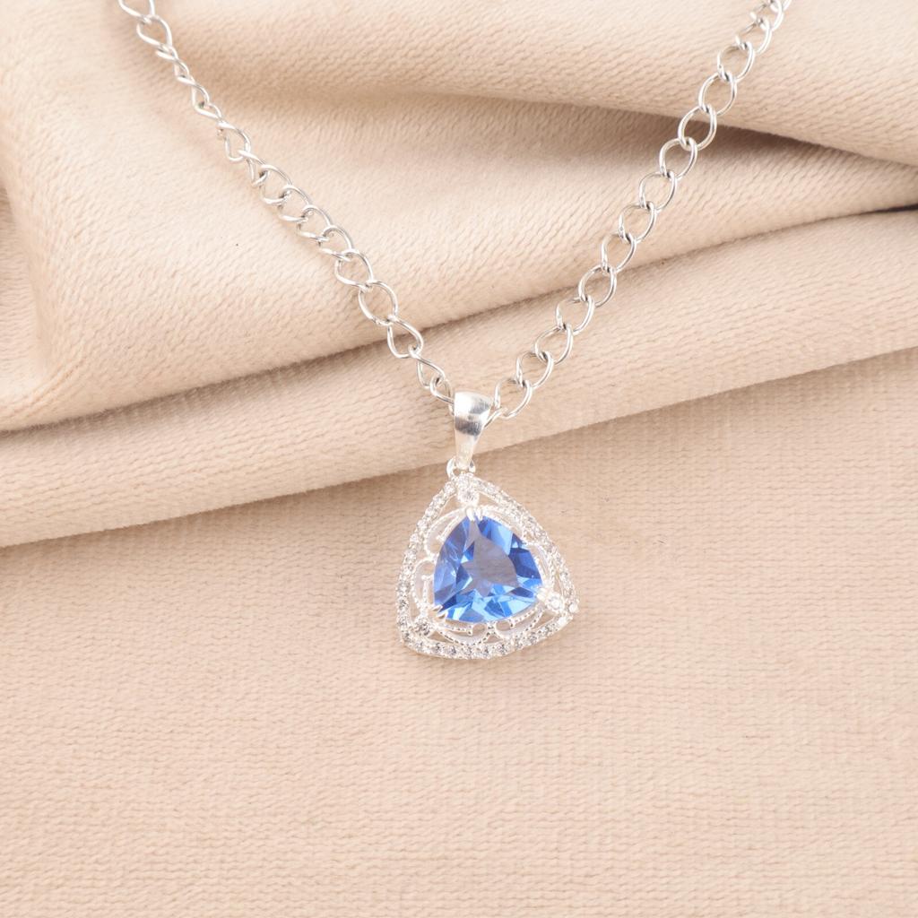 Tanzanite Gemstone 925 Sterling Silver Jewelry Zircon Pendant 0.99" Gift For Her CZP-8-6