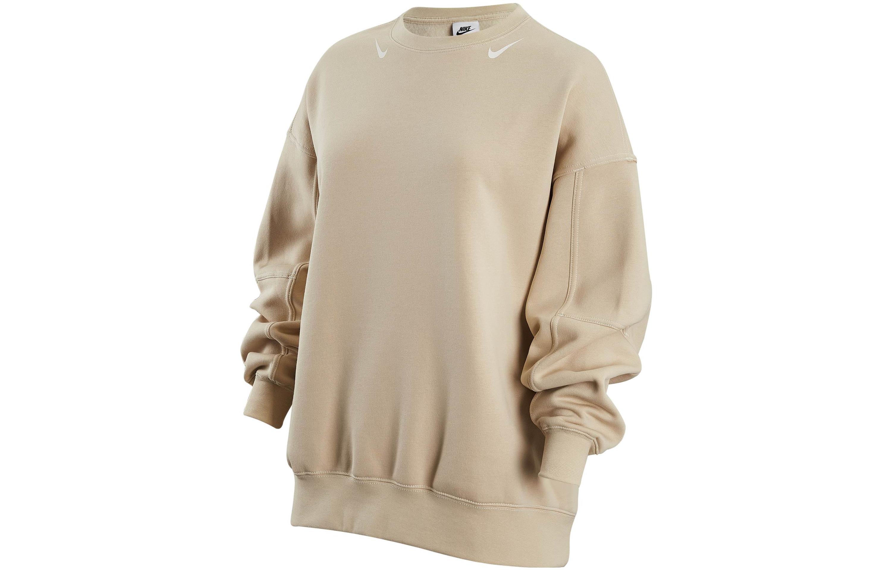 Nike Women ss Logo Print Fleece Crewneck Pullover Sweatshirt Off-White DV7088-206 XL