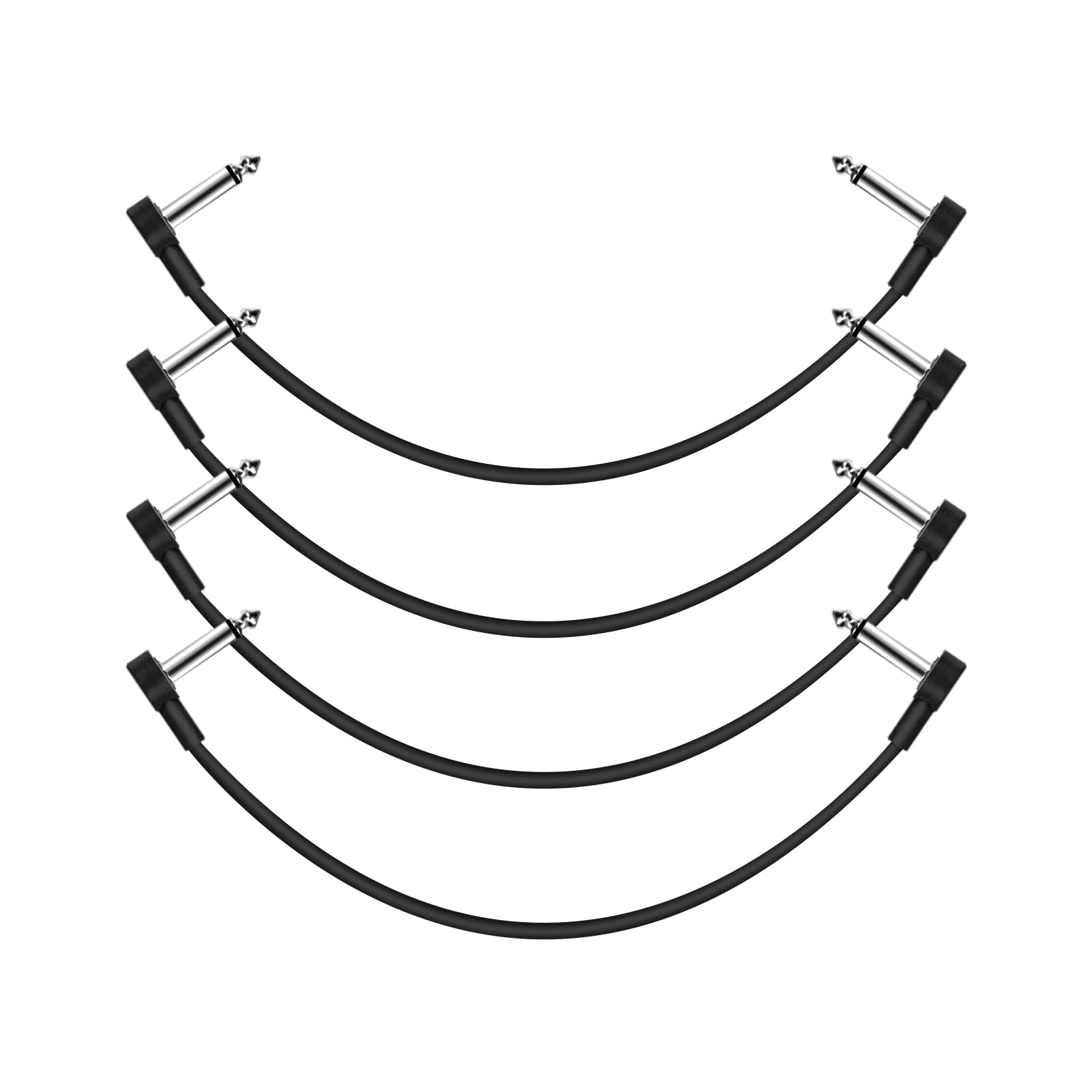 

Guitar Patch Cables, 30cm, TS Cable, 6.35mm, for Effects Pedals, L-shaped Plug, Space-saving, Black (Set of 4)