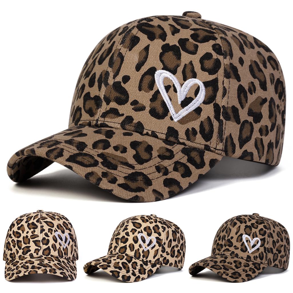 Baseball Print Leopard Stitching Embroidered Love Neutral Gender Women Men For Caps Spring Autumn Outdoor Adjustable Casual Hats Sunscreen Hat