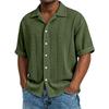 Mens Jacquard Short Sleeve Casual Loose Lapel Solid Vacation Beach Shirt