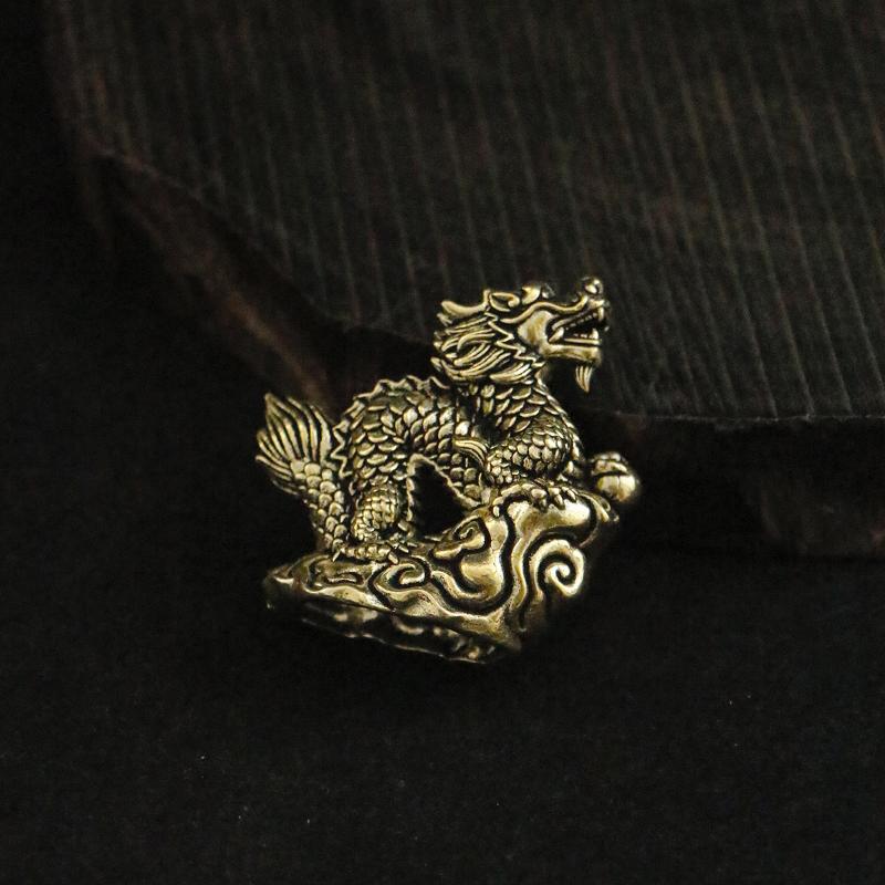 Antique Dragon Statue Ornament Zodiac Animal Brass Crafts Feng Shui Decoration Office Figurines