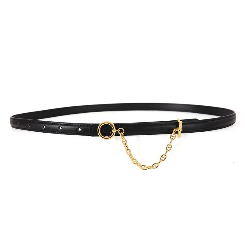 Womens Leather Belt With Metal Chain Decor For Elegant Dress And Suit Styling