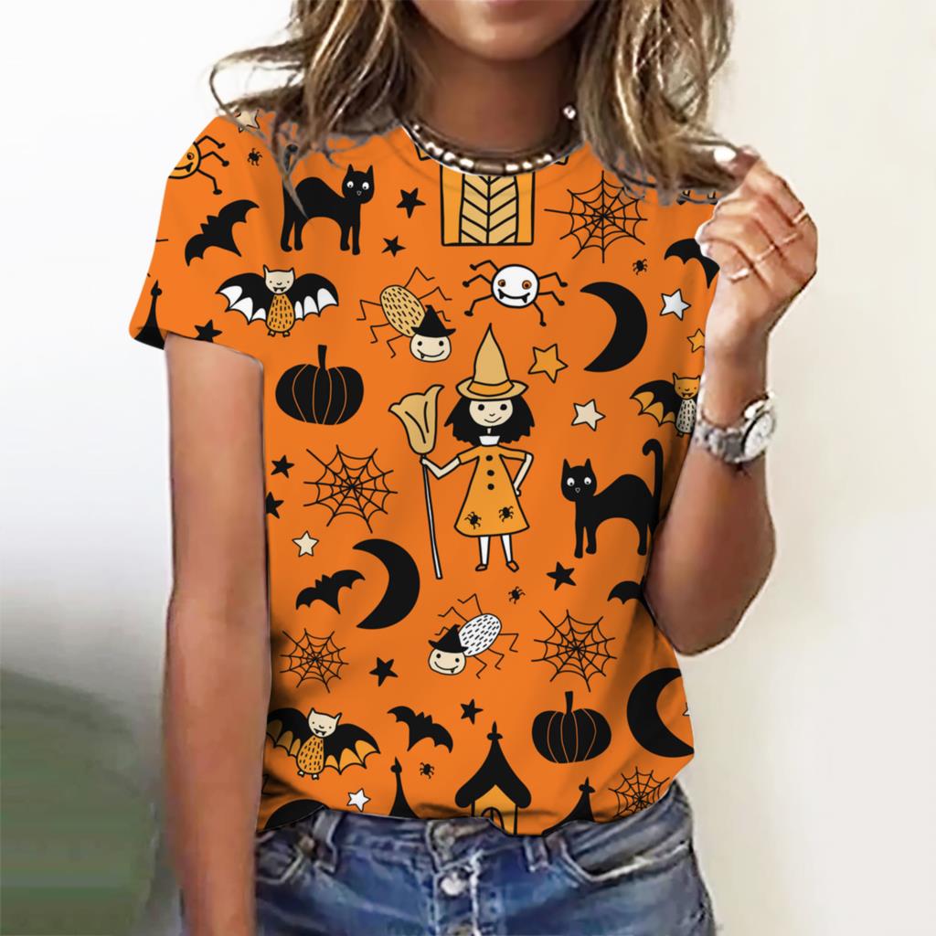 Fashion Women's T-shirt with Halloween Pumpkin Collection  Graphic 3D Printed   Summer Oversized Polyester Fiber Clothing