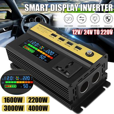 Tiszta szinuszos inverter 500W/1200W/1600W/2200W autós inverter DC 12v24v AC 220V feszültség transzformátor teljesítmény átalakító szolár inverter LCD kijelző 4 USB