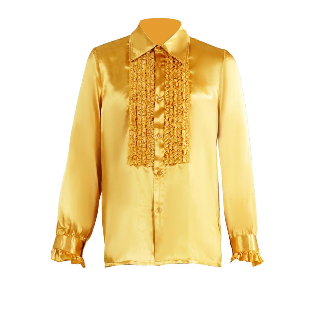 Polyester Satin Ballroom Performance Shirt For Men And Women With Ruffle Details For Halloween Stage Shows