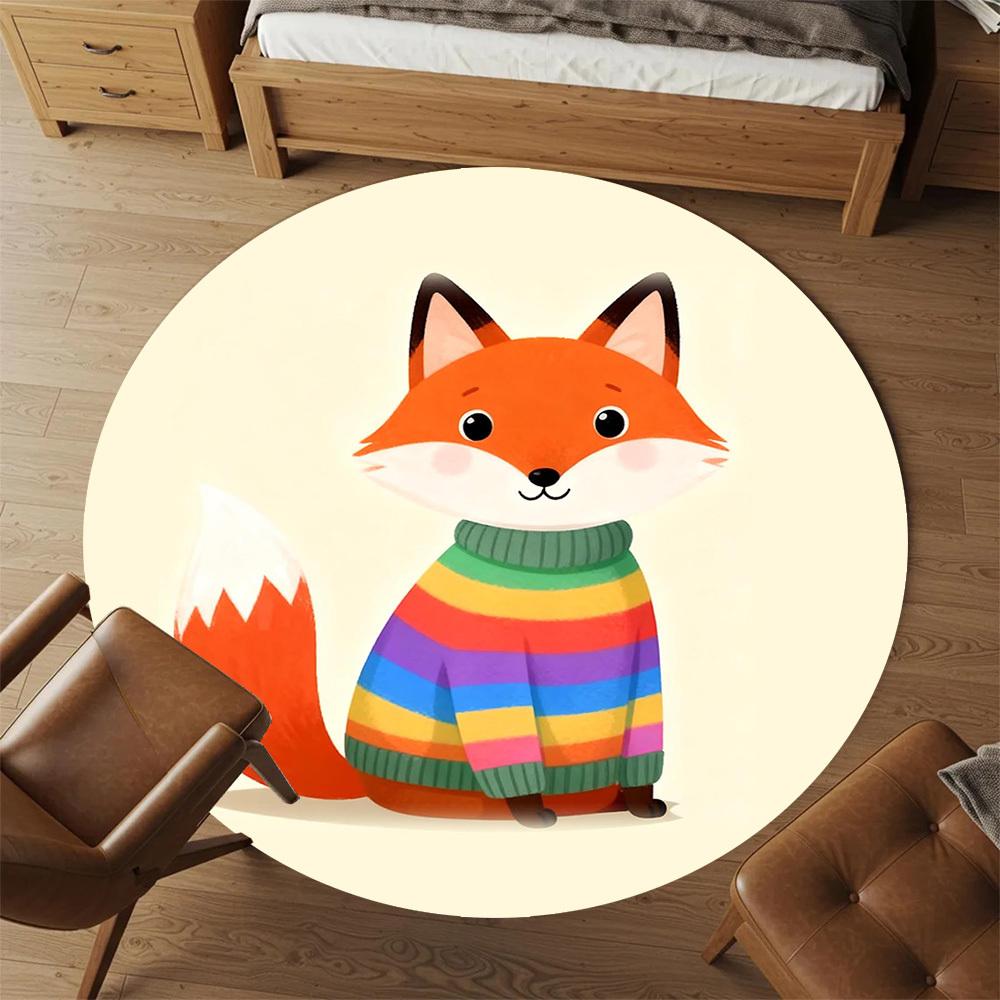 1pc fox rainbow sweater Round Chair mat Area Rug - Non-Slip, Floor Mat for Office, Bedroom, and Indoor Decor -Gift c1125003