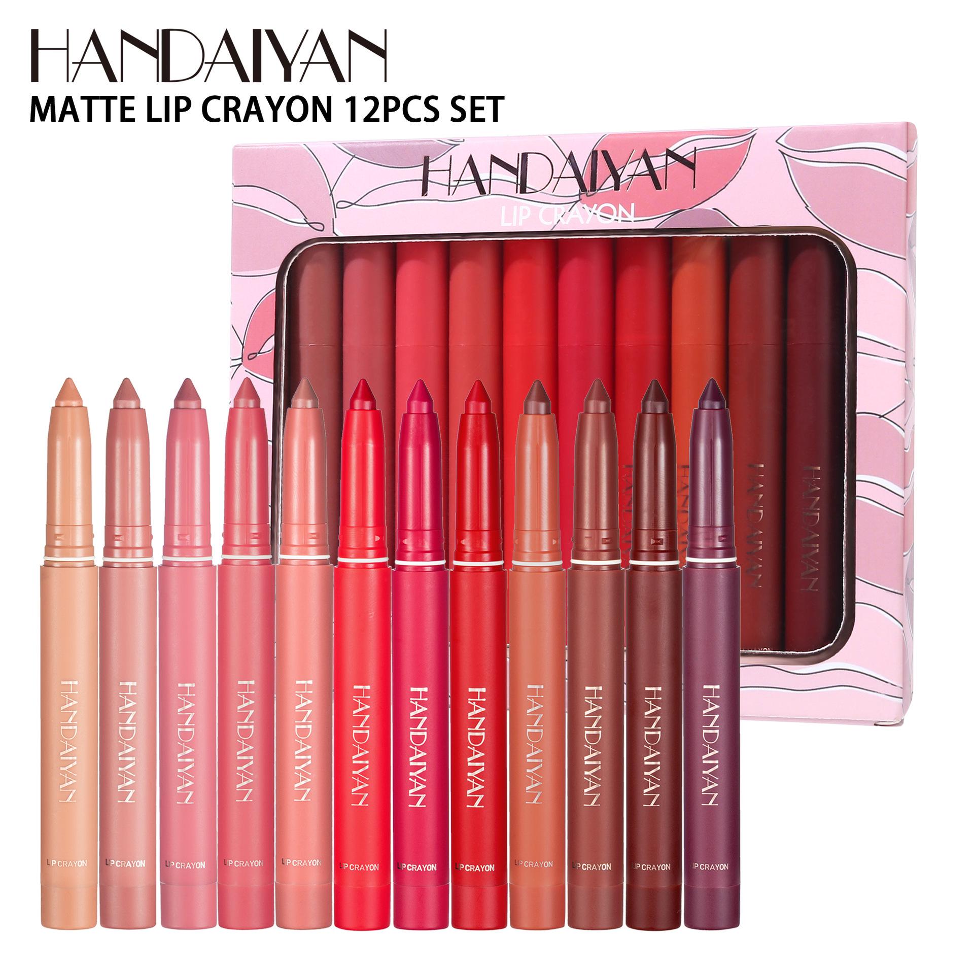 

HANDAIYAN 12-Color Long-Lasting Transfer-Proof Dual-Use Lipstick Liner Set - Rotating & Sharpenable. 1g*12pcs