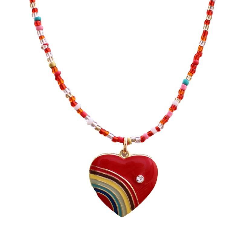 Luxury New Wear Colored Dripping Love Beaded Necklace, Small Fresh Women's Simple Heart-shaped Small Pendant