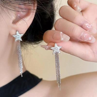 Sparkling Zircon Star Tassel Ear Nail for Women