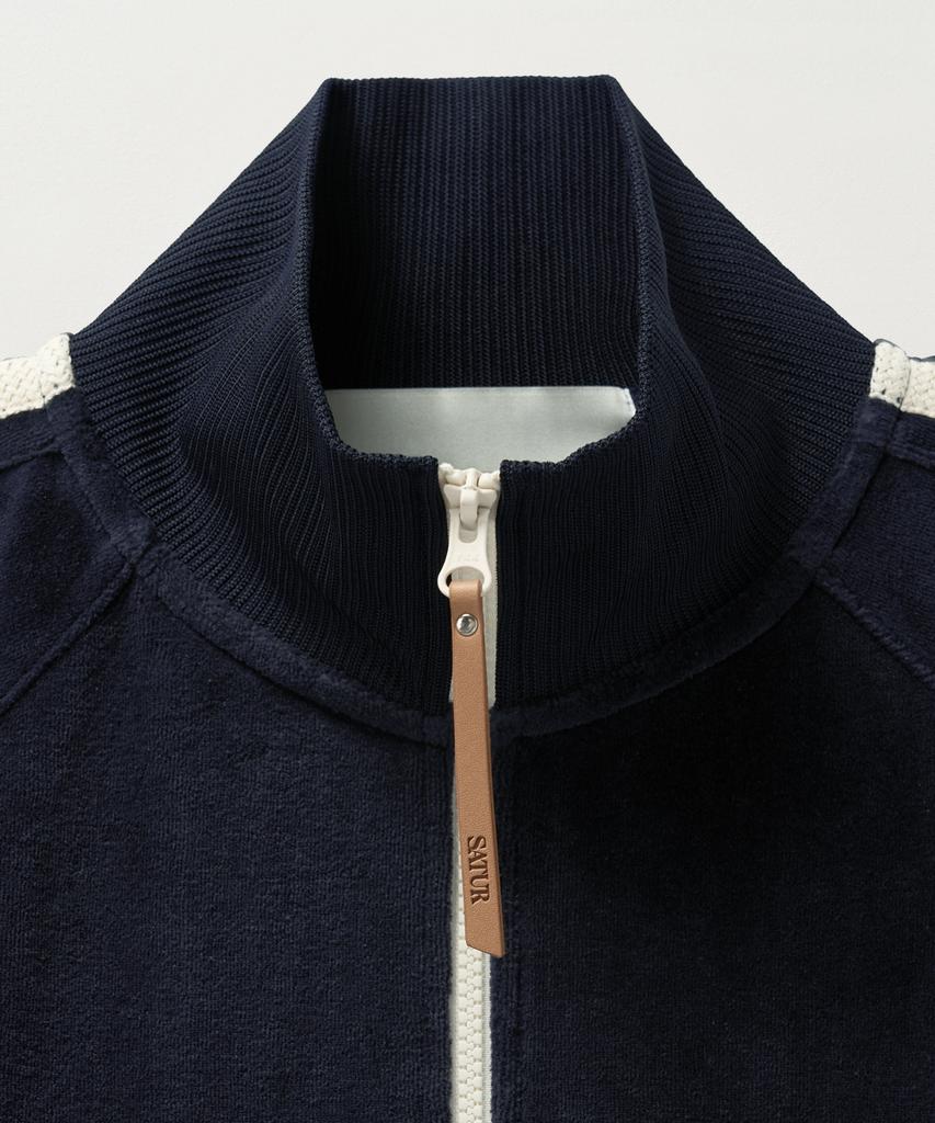 Satur Rawton Velour Track Zip-Up Jacket Navy
