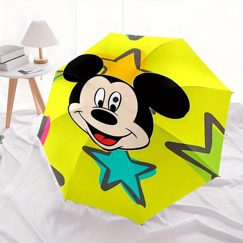 Mickey Mouse Stars Themed Automatic Opening and Closing Folding Umbrella, Reinforced 8 Ribs, Compact Travel Design, Fashionable Folding Umbr