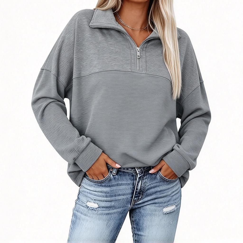 Women's Half Zip Loose Fit Long Sleeve Top Casual Pullover for Fall and Winter Wear