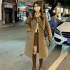 High-End Thickened Woolen Trench Coat with Horn Buttons Autumn Winter Mid-Length Outer Wear