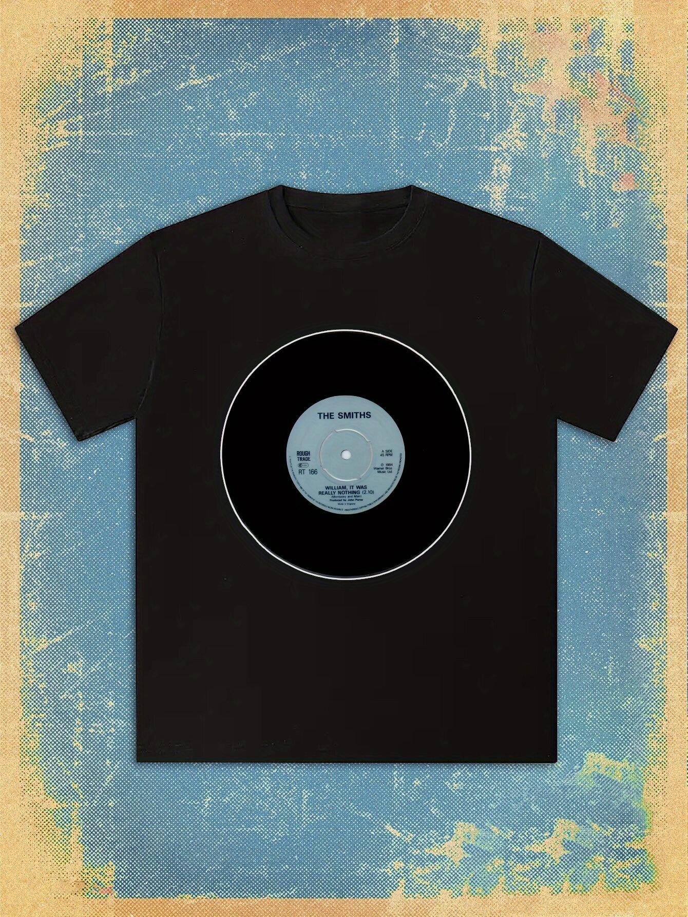 T-shirt Black with The Smiths Vinyl Record Print - Casual Crew Neck M