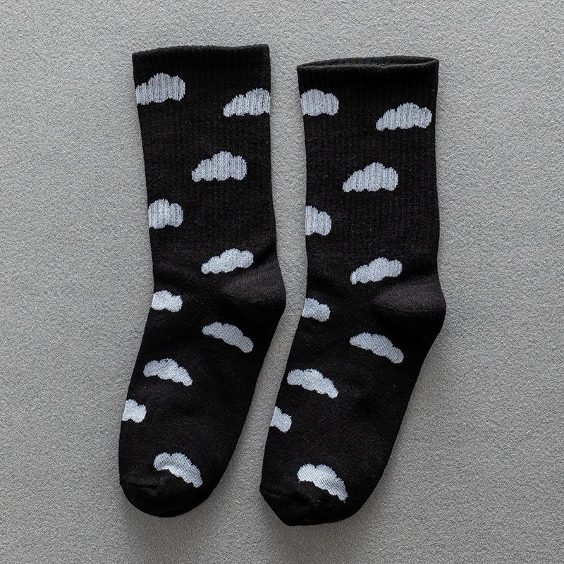 1/5 Pairs Cloud Patterned Women Mid Tube Cotton Socks Soft Comfortable Odor Proof Sweat Absorbing Breathable Casual Socks