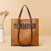 European and American Retro Women's Handbag 2024 Summer New Contrasting Color Vertical Square Tote Bag PU High End Commuter Office Worker Shoulder Bag