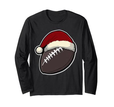 American Football Ball Santa Hat Funny Christmas Long Sleeve T-Shirt