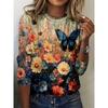 Bird Floral Patterns Graphic 3d Print T-Shirt Women Fashion Casual Oversized Long Sleeve T-shirt Women Clothing Flower Tops Tees