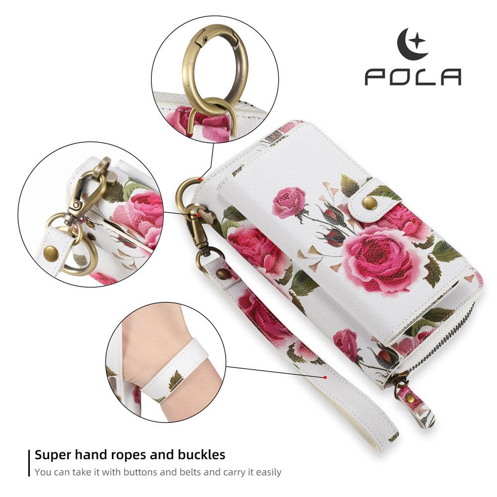 Flower Wristband Detachable Wallet Cards Holder Case for Samsung Galaxy S25 S24 S23 Ultra S22 Plus Note 20 Magnetic Cover