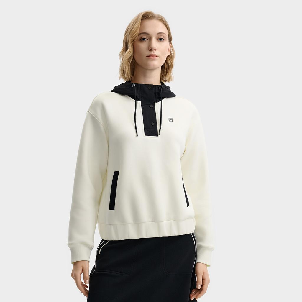 Fila White Minimalist Fashion Casual Color Block Versatile Hoodie Women hoodies F11W543206FWT