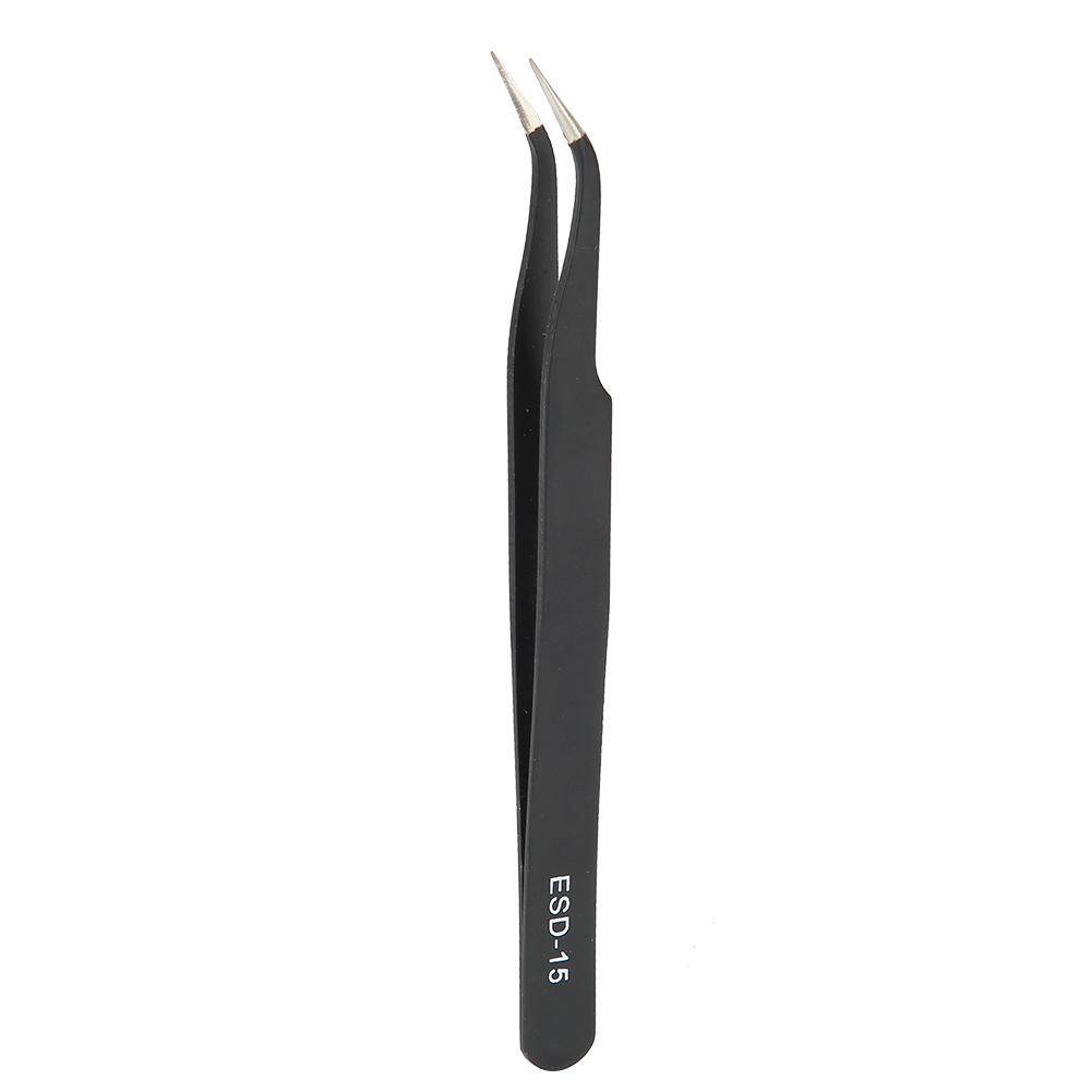 2PCS ESD 15 Anti Static Precision Tweezers Stainless Steel Curved Tweezers Maintenance Tools(Edd 15 (Curved ) )