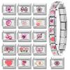 Sweet Pink Flowers Girls' Eye Cherry Star Bow Love Charm Link Fit 9mm Stainless Steel Bracelet Women Men Making DIY Jewelry Gift