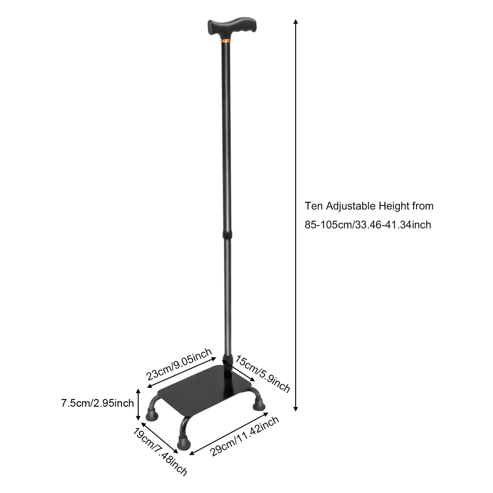 

Adjustable Stair Climb Assist Cane 330lbs Capacity 4-Legged Aluminum Alloy &Iron, Unisex-adult, for Seniors, Disabled чорний