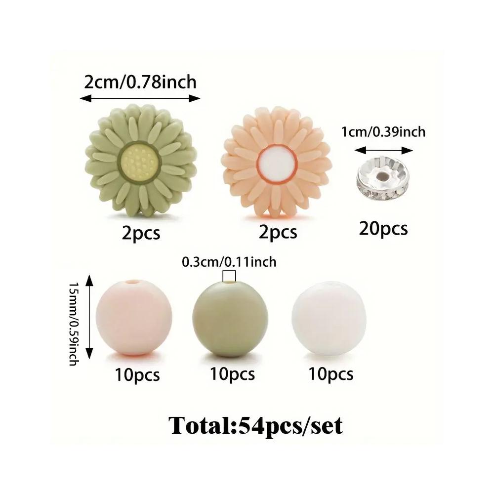 

54PCS colorful daisy silicone bead set, perfect for DIY handmade crafts such as keychains, necklaces, bracelets, etc