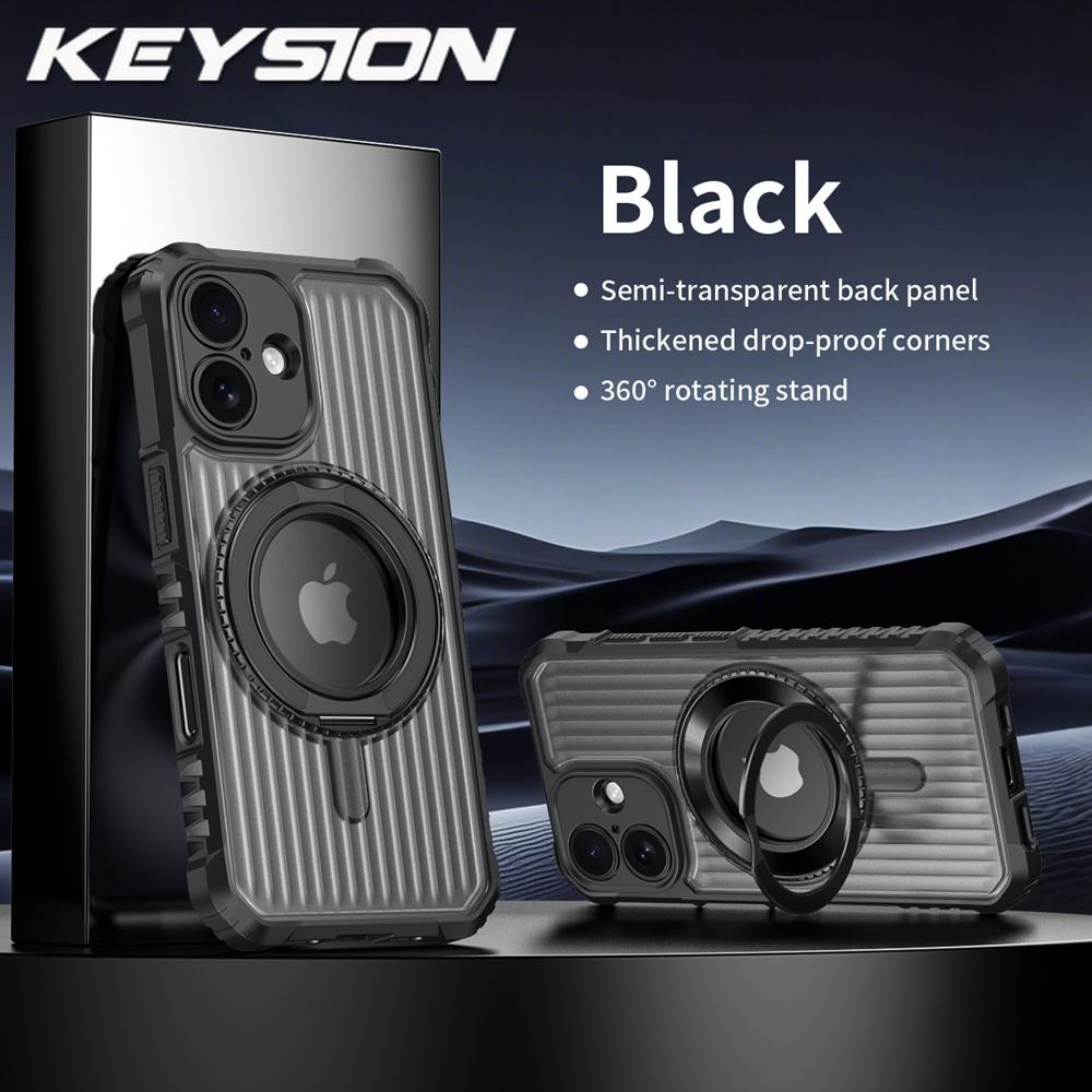

KEYSION 360°Rotating Ring Stand Case for MagSafe for iPhone 15 16 Pro Max 16 Plus Transparent Magnetic Shockproof Phone Cover for iPhone 16 чорний
