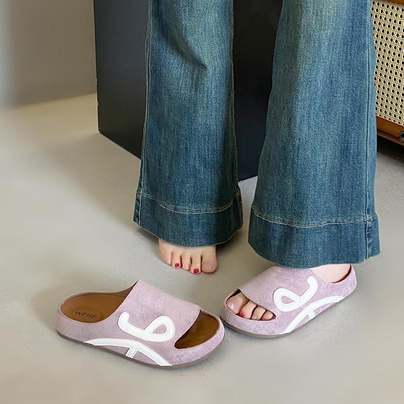 Fashion 2025 Spring and Summer New Women's Open-toe Slippers Slip-on Lazy Slippers Retro Platform Flip-flops