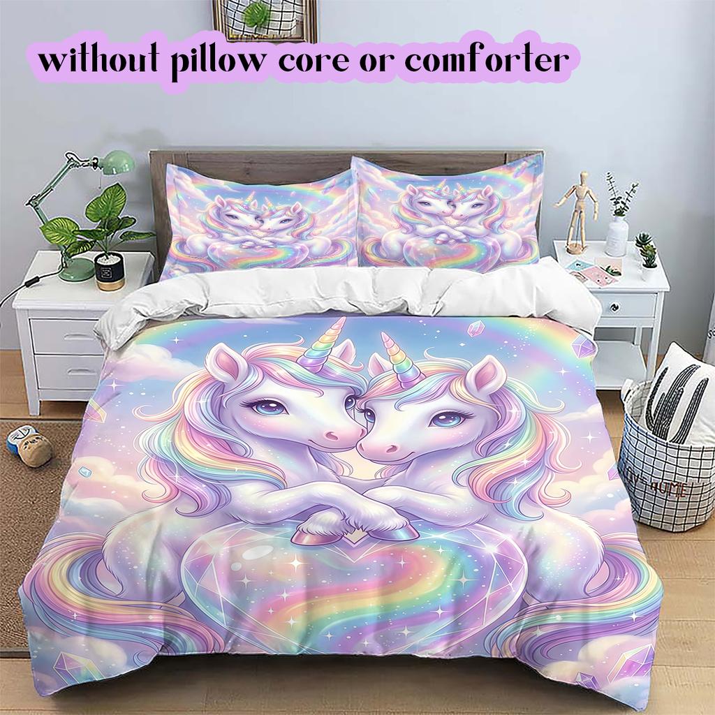 Two animals and lovePattern Bedding Quilt Set Quilt Cover Pillowcase Home Decoration Birthday Gift (1 * duvet cover + 2 * pillowcase, without core)
