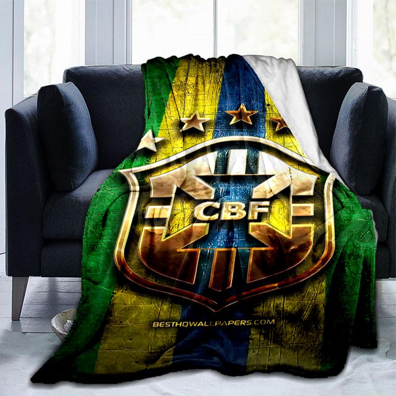 Brazilian Football Crest Printed Throws Blanket Soft Flannel Blankets for Couch Bed Gifts for Men Women Picnic blanket Christmas gifts