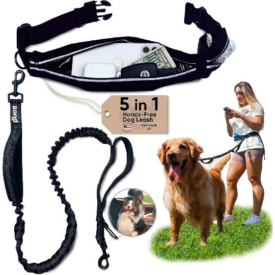 Bond Dog Running Leash Hands Free with Pouch, Hands Free Leash for Large Dogs, Pet Lead Running Belt for Walking & Canicross Belt, Includes Waist