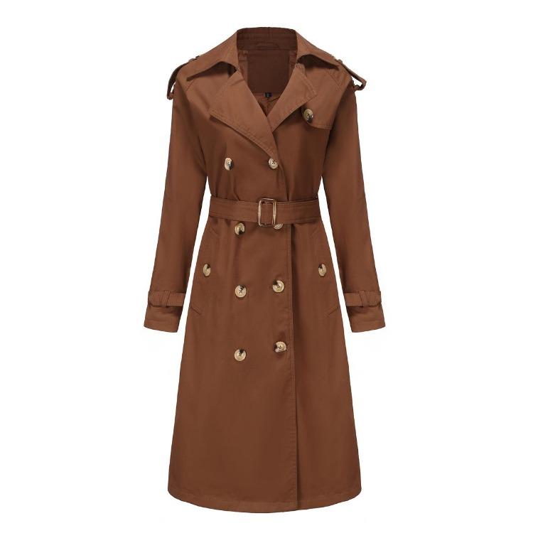 Women Fashion Long Sleeve Lapel Windbreaker Long Waist Cotton Coat S бистр